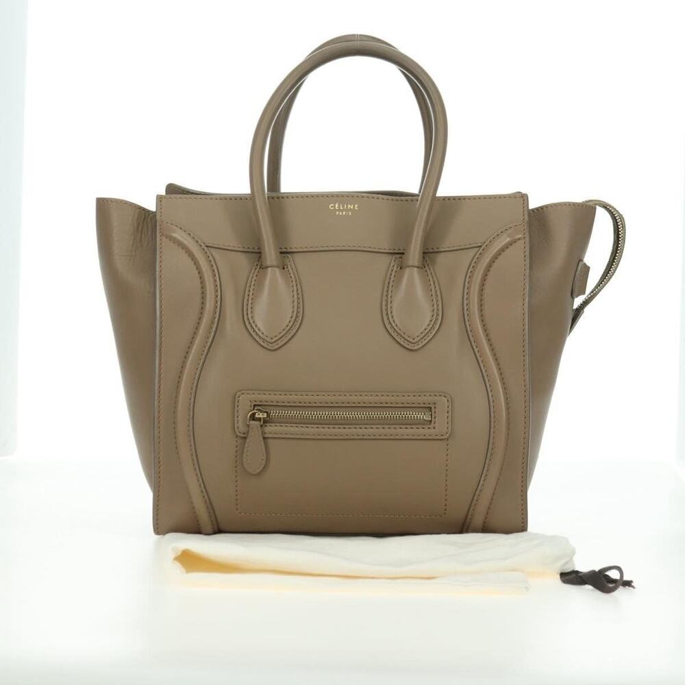 Celine Leather Luggage Mini Shopper Handbag Beige